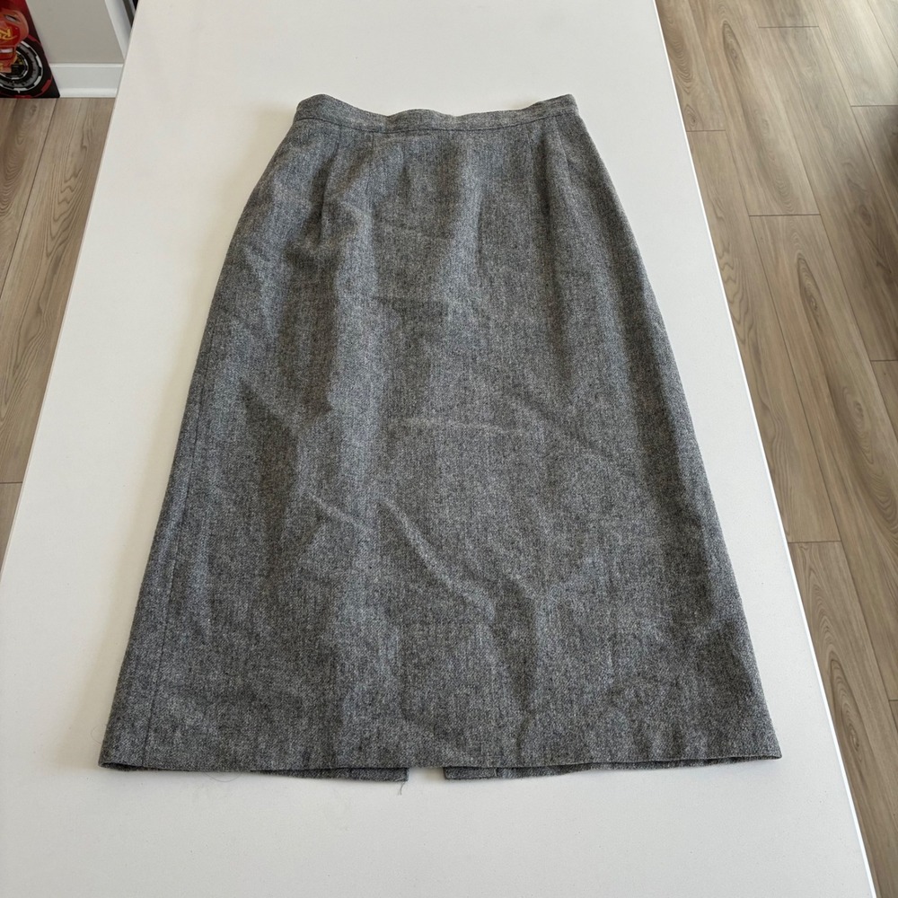 Radcliffe Vintage Wool Blendβ Tweed Herringbone Midi Skirt Size 10 Gray